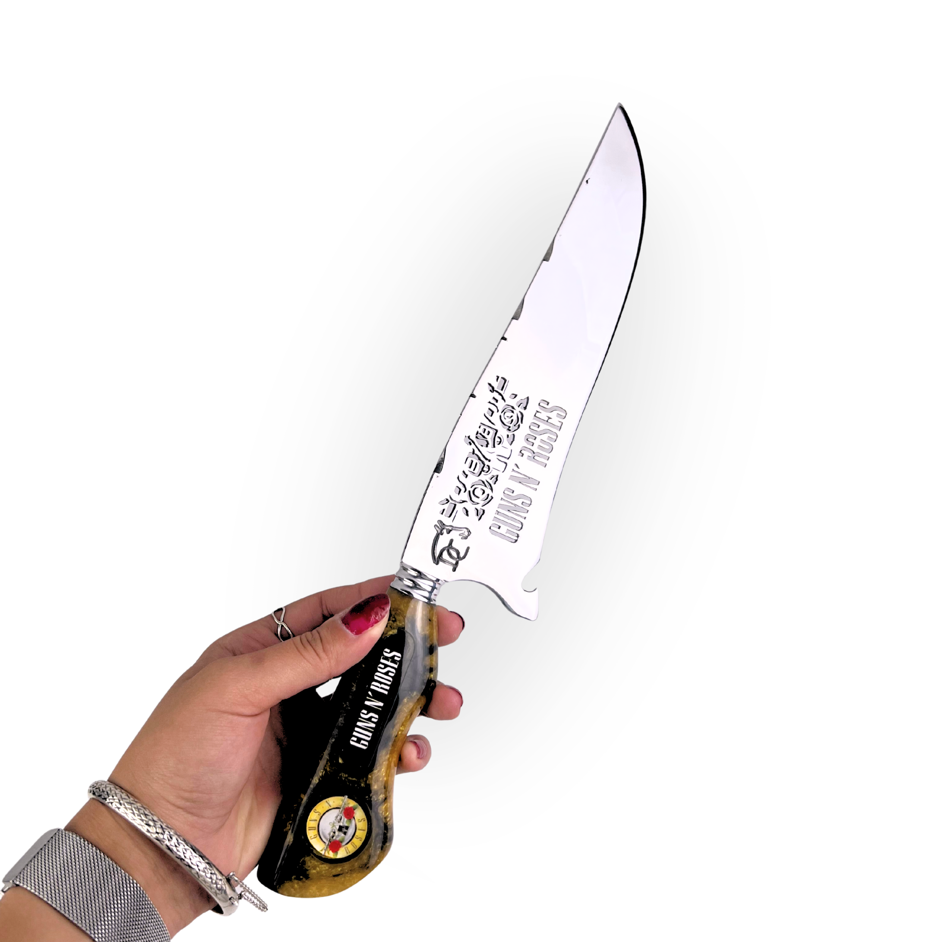 Faca Guns N' Roses 8 Polegadas - Cabo Resina Personalizado - Edição Limitada Rock