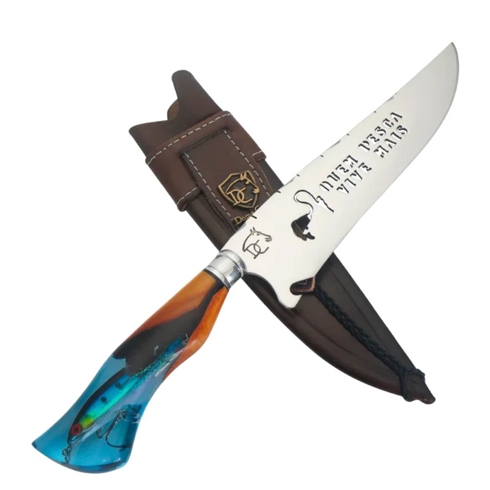 Faca Artesanal para Churrasco 8" Lâmina Vazada - Quem Pesca Vive Mais