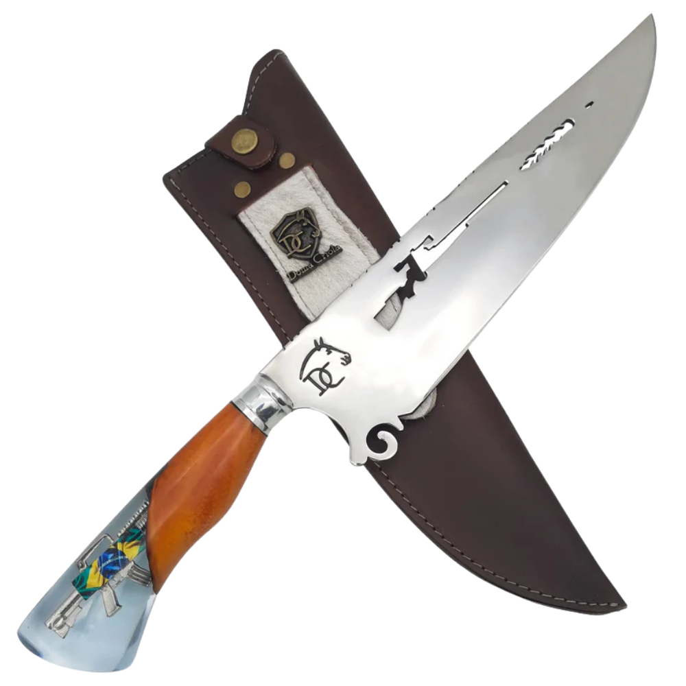 Faca Artesanal para Churrasco 10" Bandeira do Brasil - Cutelaria Gaúcha Patriótica