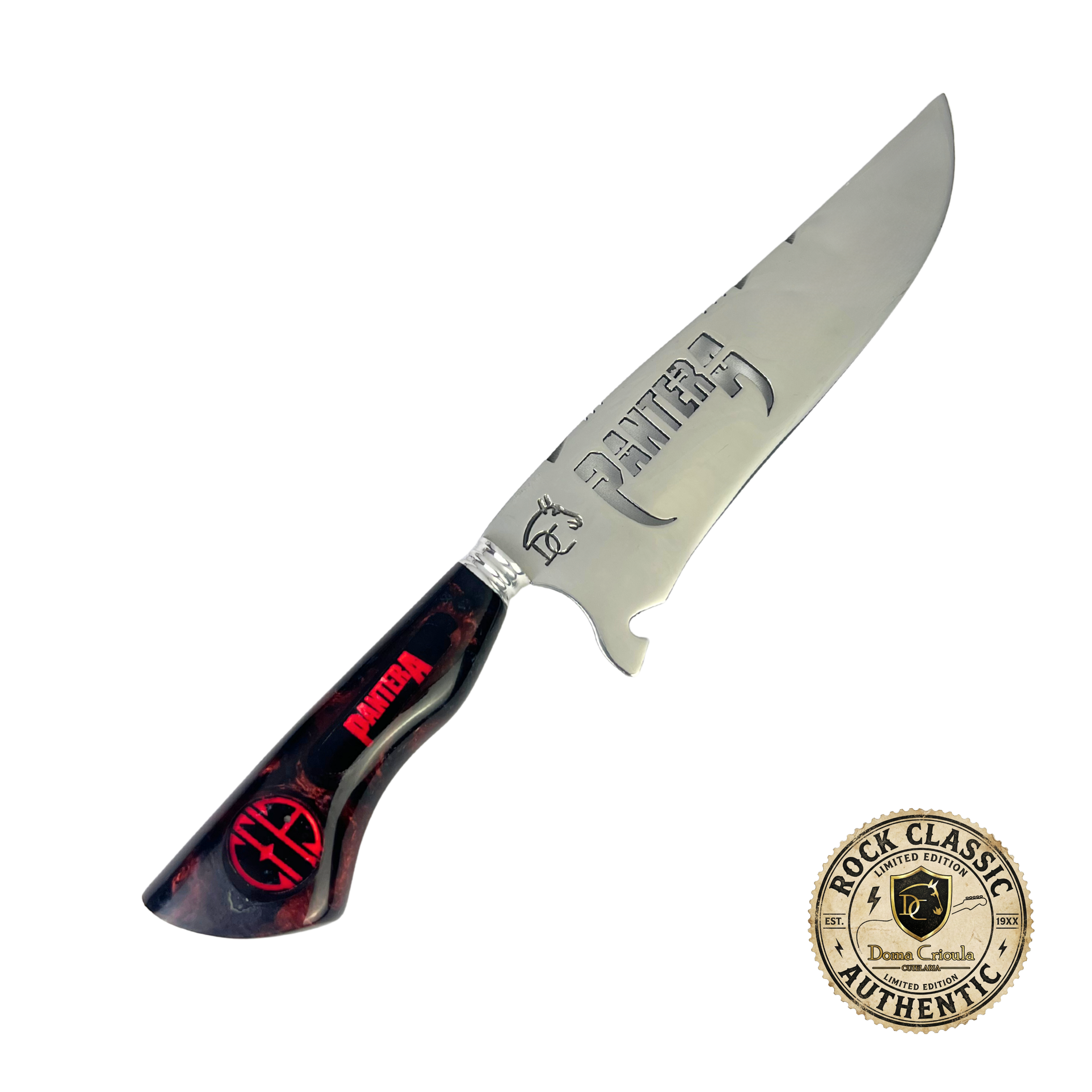 Faca Pantera 8 Polegadas Preta e Vermelha | Lâmina Vazada | Cabo Resina