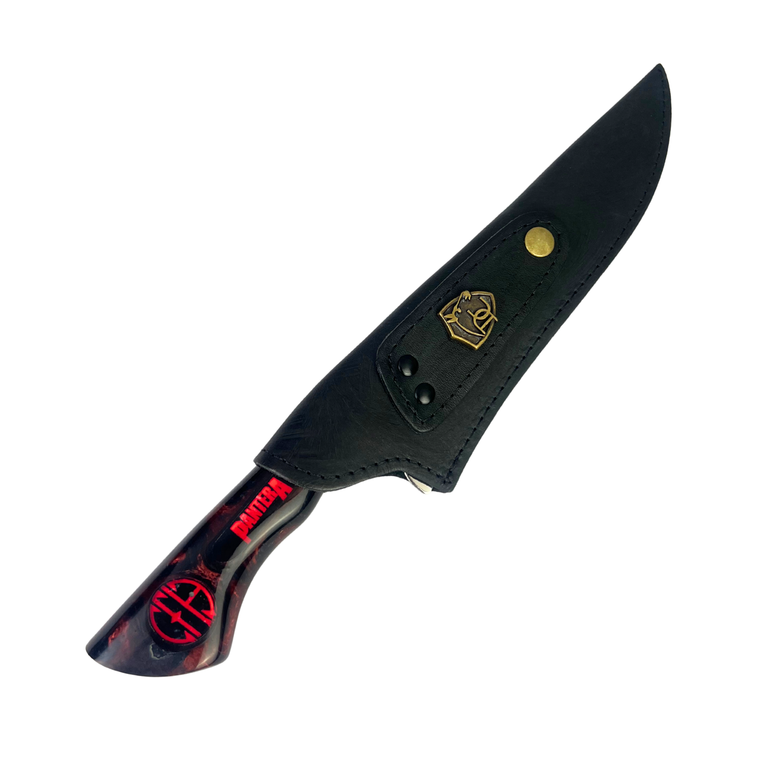 Faca Pantera 8 Polegadas Preta e Vermelha | Lâmina Vazada | Cabo Resina