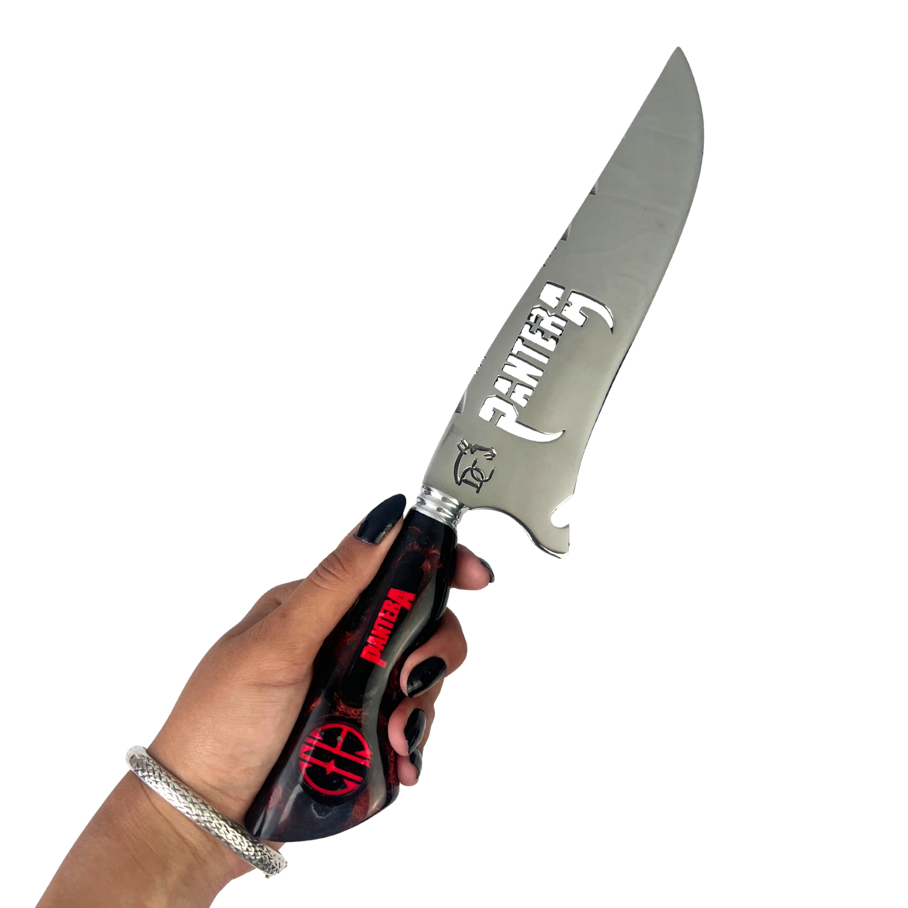 Faca Pantera 8 Polegadas Preta e Vermelha | Lâmina Vazada | Cabo Resina