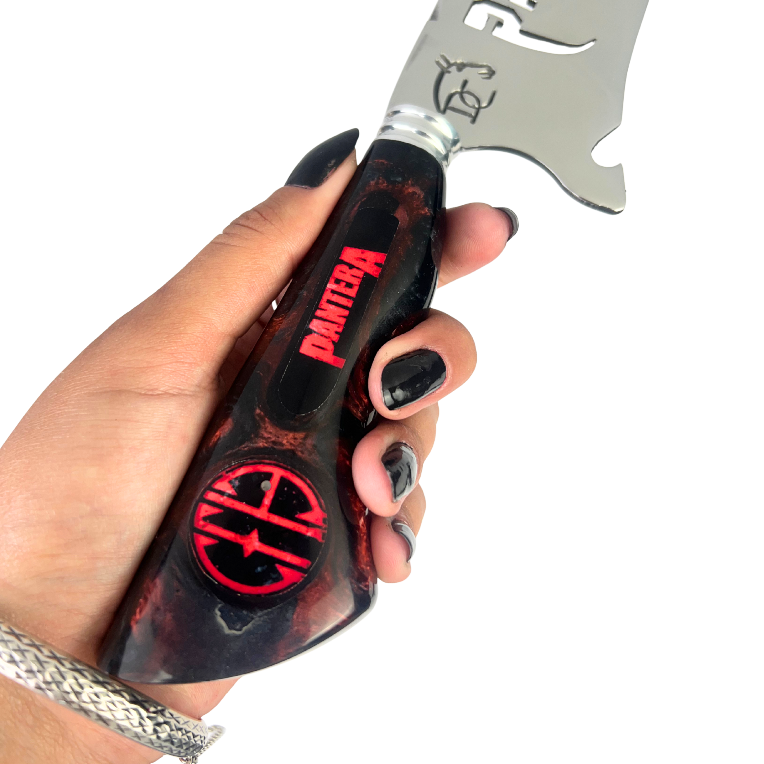 Faca Pantera 8 Polegadas Preta e Vermelha | Lâmina Vazada | Cabo Resina