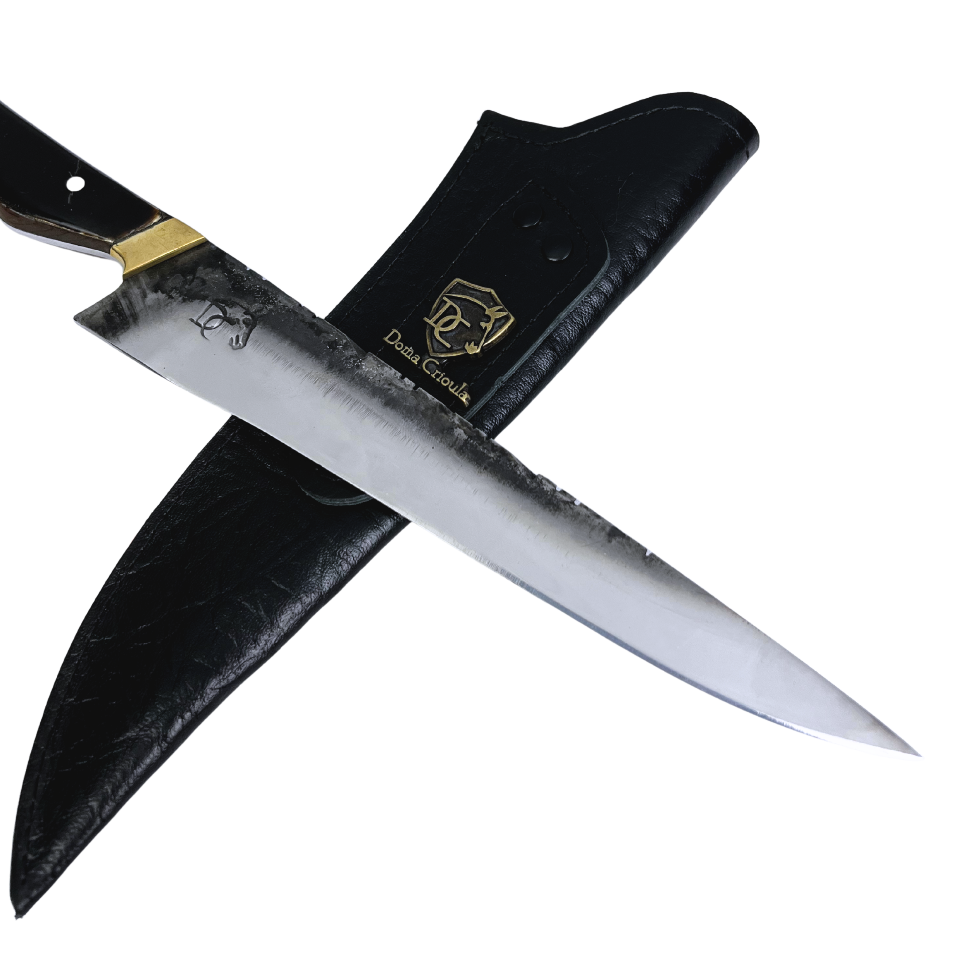 Faca Campeira Artesanal 9 Polegadas - Cabo Casco de Cavalo Full Tang - Guarda e Pomo em Latão