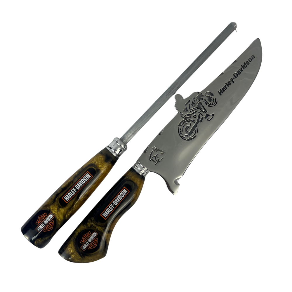 Kit Faca e Chaira Harley-Davidson - Cabo Resina Personalizado