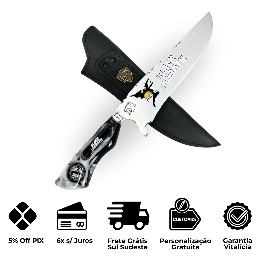 Faca Black Sabbath 8 Polegadas | Lâmina Vazada - Cabo Resina Personalizado