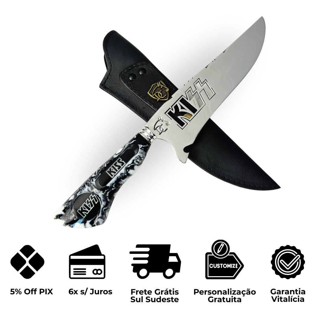 Faca KISS 8" - Cabo Resina Personalizado - Edição Especial Rock