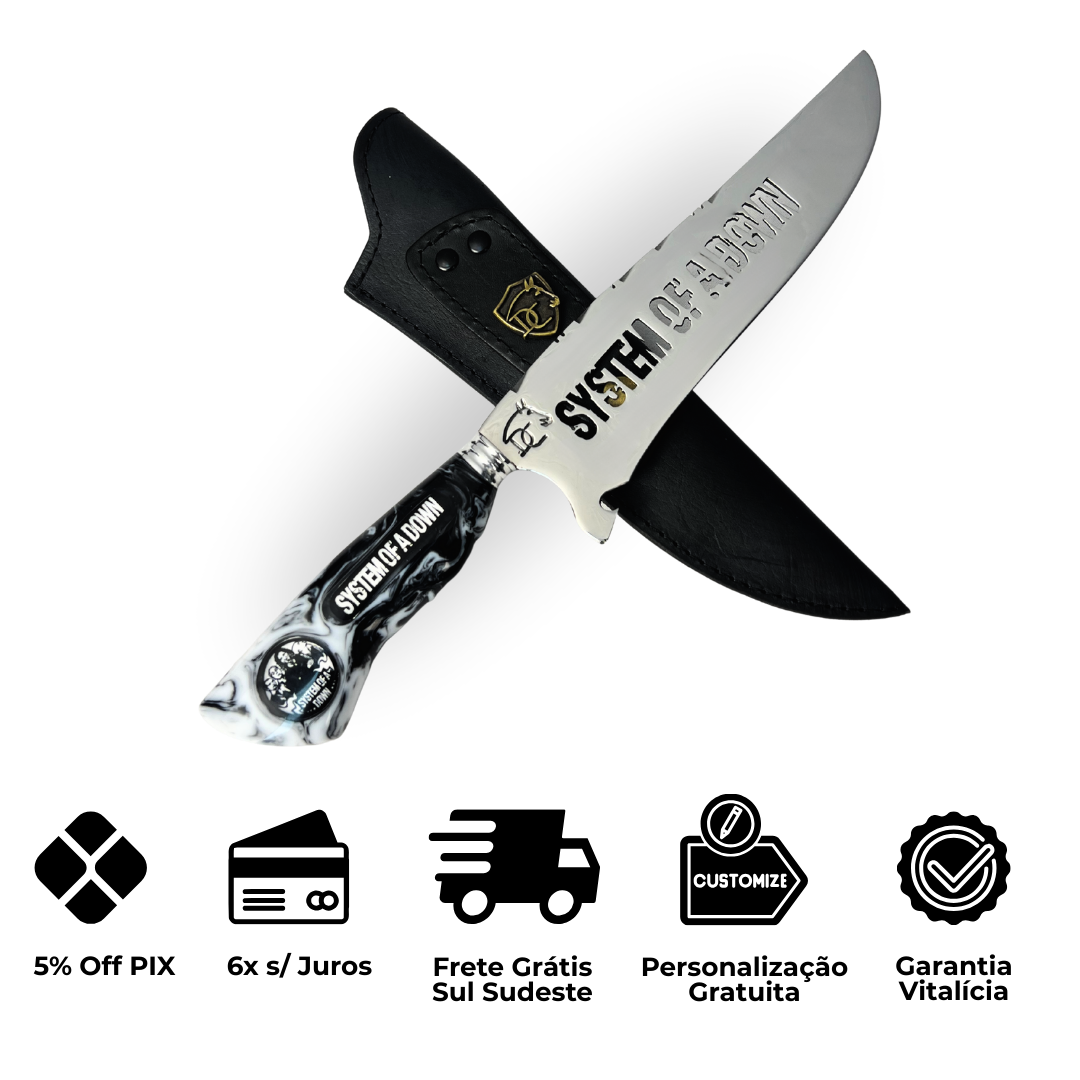 Faca System of a Down 8" - Cabo Resina Personalizado - Edição Especial Metal