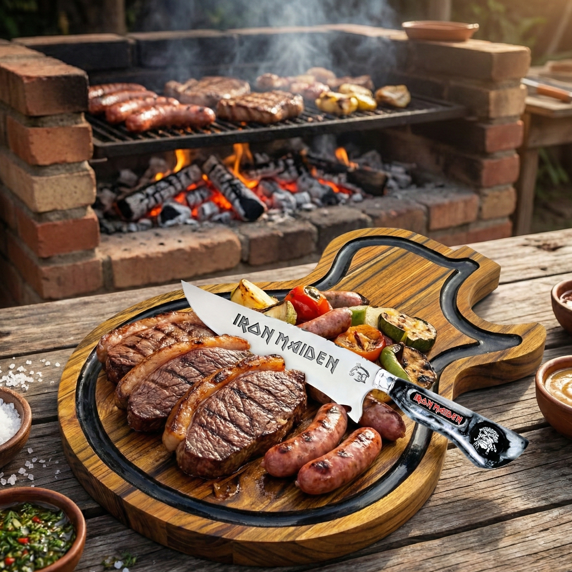 Tábua de Corte Artesanal Personalizada Iron Maiden - Madeira Nobre