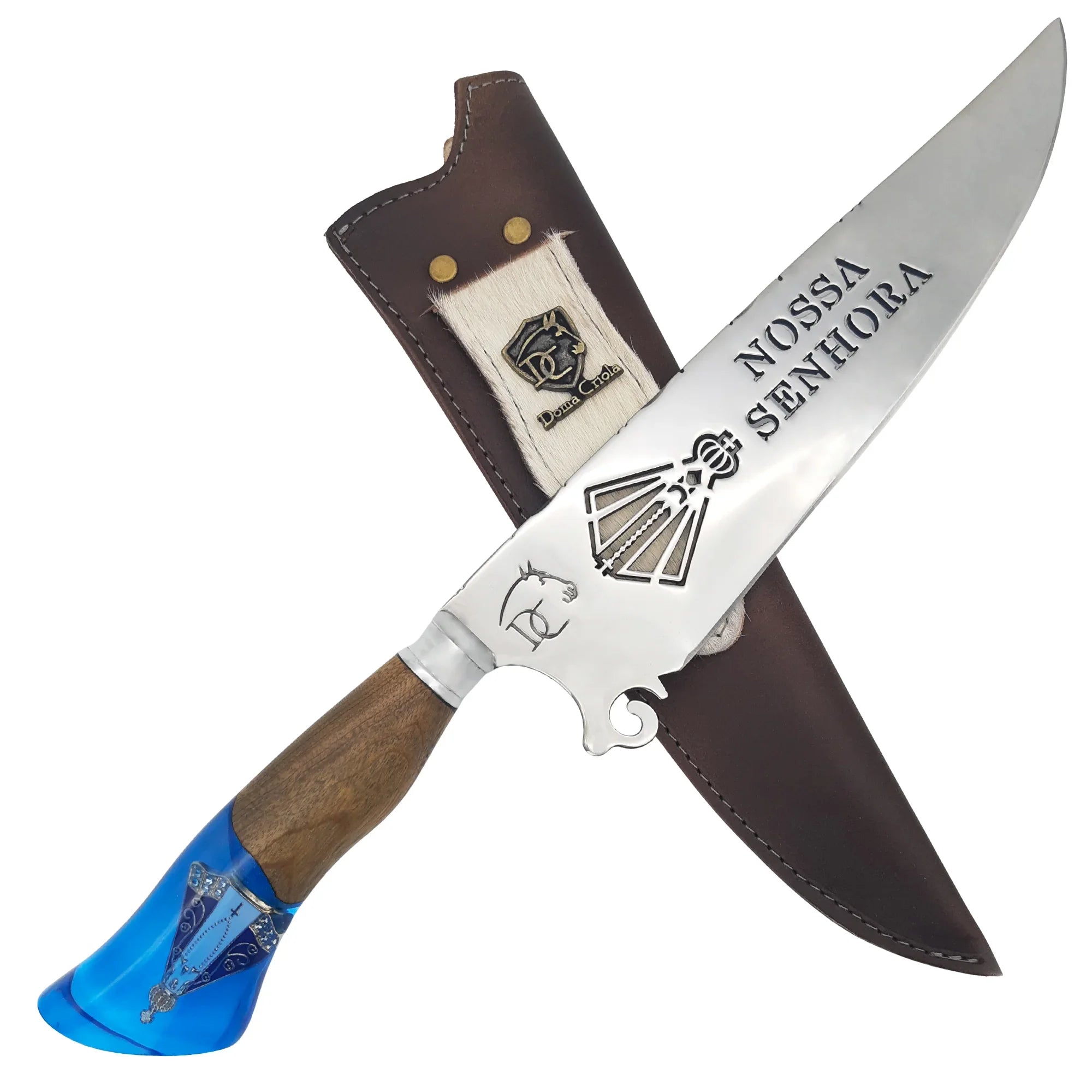 Faca Artesanal para Churrasco 10" Nossa Senhora Azul - Cutelaria Religiosa Devocional