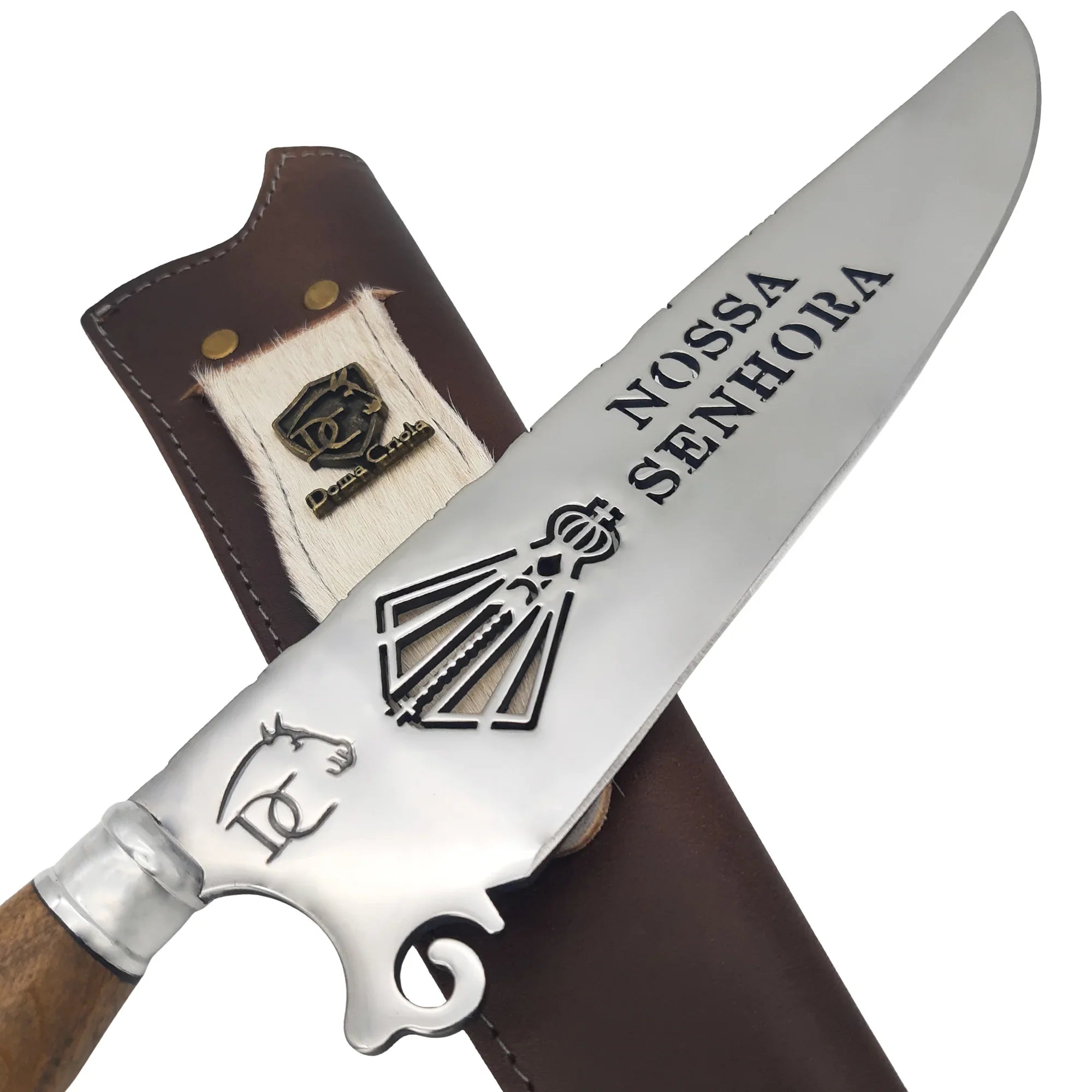 Faca Artesanal para Churrasco 10" Nossa Senhora Azul - Cutelaria Religiosa Devocional