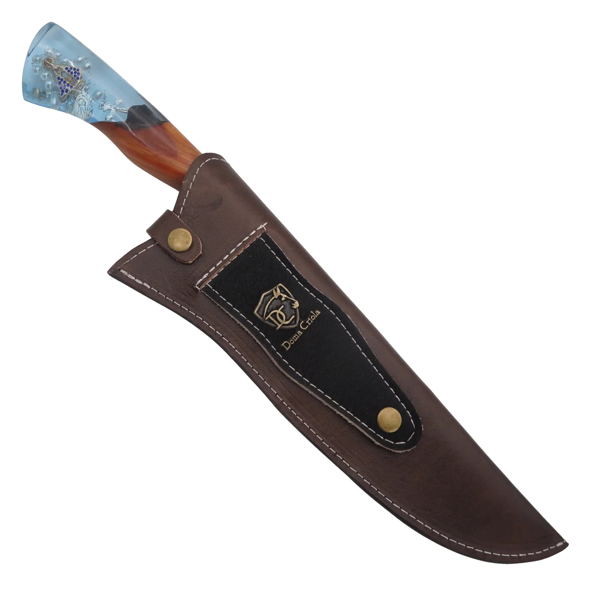 Faca Artesanal para Churrasco 10" Nossa Senhora com Medalha - Cutelaria Religiosa Devocional