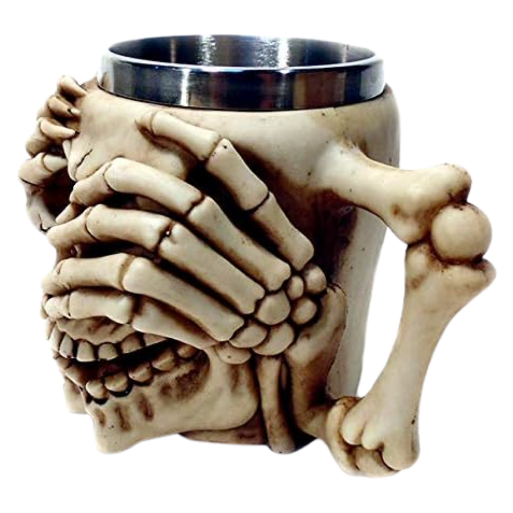 Caneca Caveira com Copo de Aço Inoxidável - 350ml - Design Gótico 3D