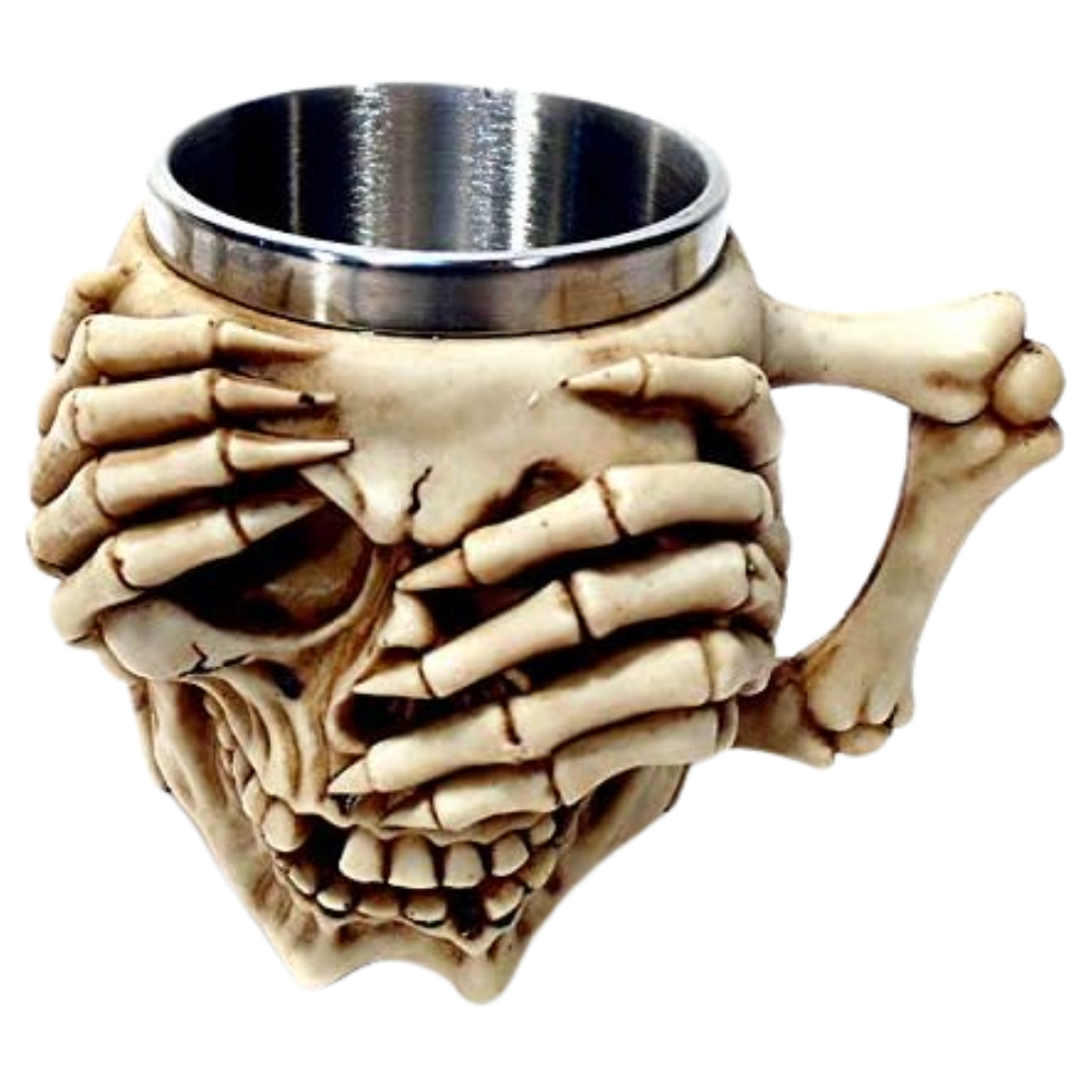 Caneca Caveira com Copo de Aço Inoxidável - 350ml - Design Gótico 3D