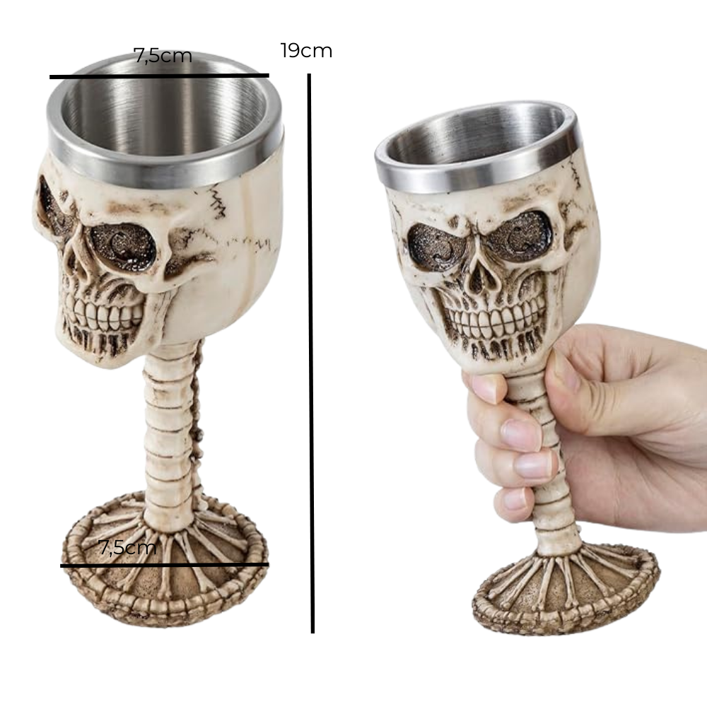 Taça Caveira com Cálice de Aço Inoxidável - 19cm - Design Gótico Medieval